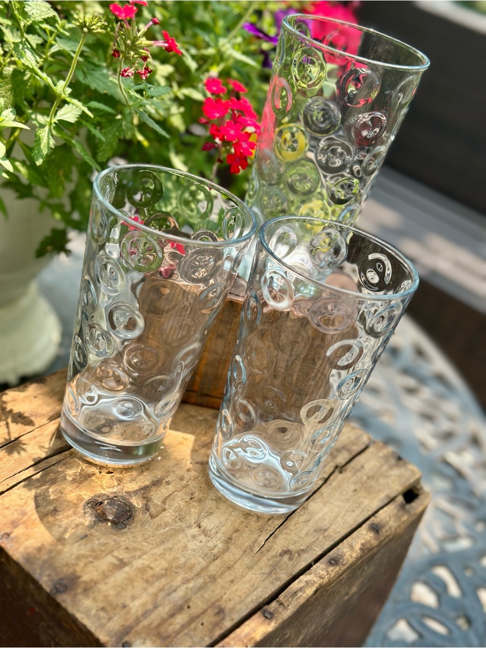Vintage El Dorado Coin Dot Bubble Optic Glass Tumblers Set of 3 16 oz